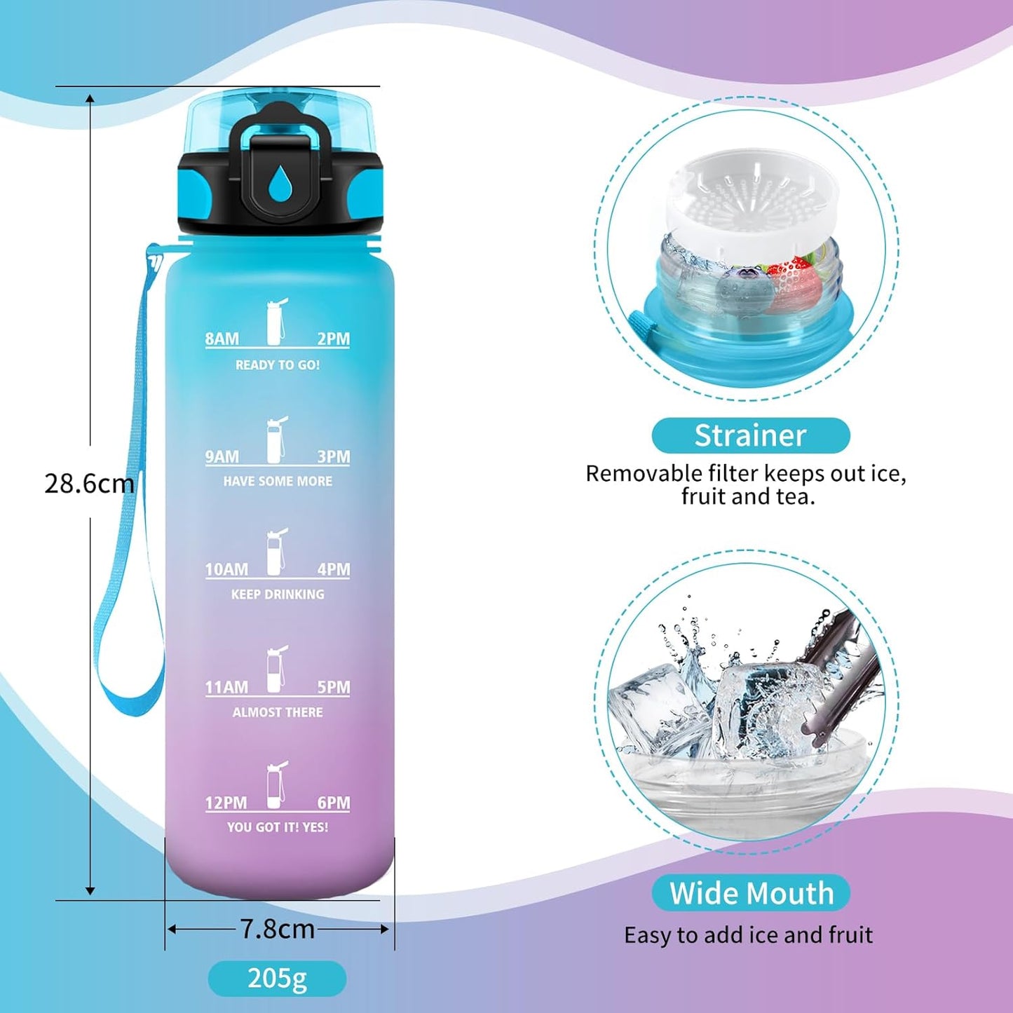 Bouteille d'eau durable et motivante